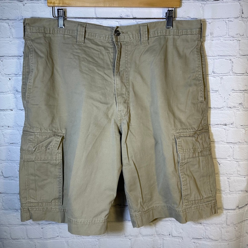 Levi Strauss Signature Mens Khaki Cargo Shorts Tan Cotton Twill Size 38